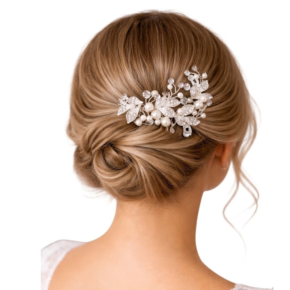 Brides & Hairpins Los Angeles Silver Crystal Pearl Floral Bridal Hair Comb NEW